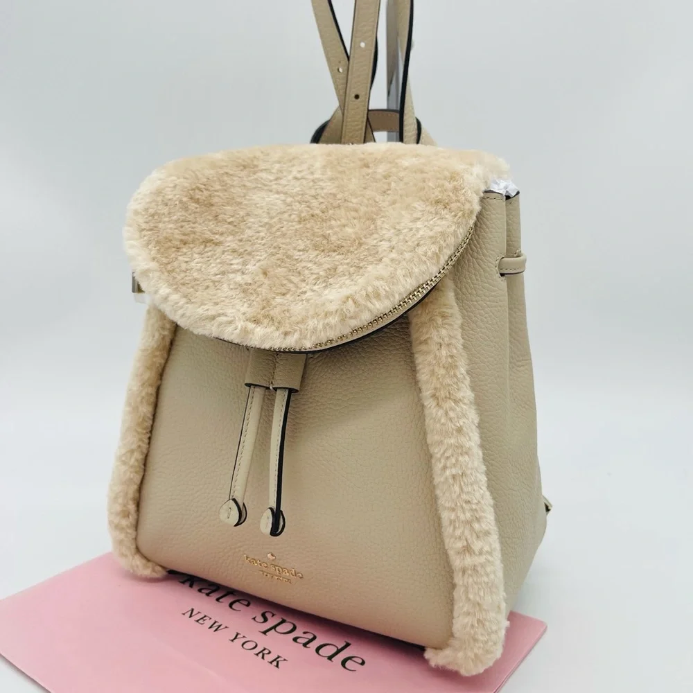 Kate Spade Leila Medium Flap Backpack Faux Shearling